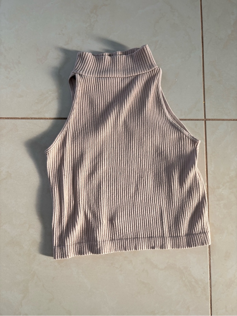 Ribbed Mock Neck Tank Top - Light Beige
